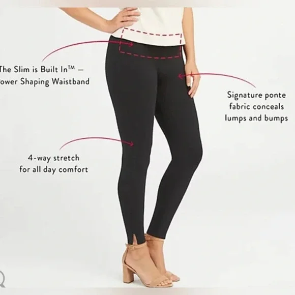 Spanx Ankle Length Ponte Hem Slit Leggings Size Large Navy Slimming - Picture 3 of 9